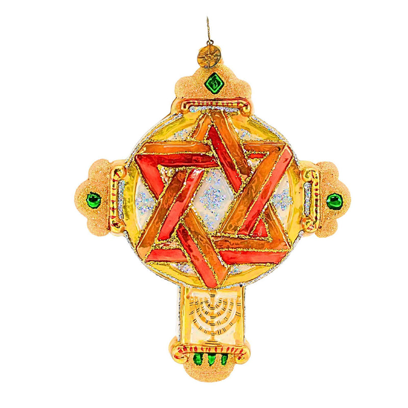 Christopher Radko Faithful Testament Blown Glass Ornament Jewish Ethnic Cross (1570)