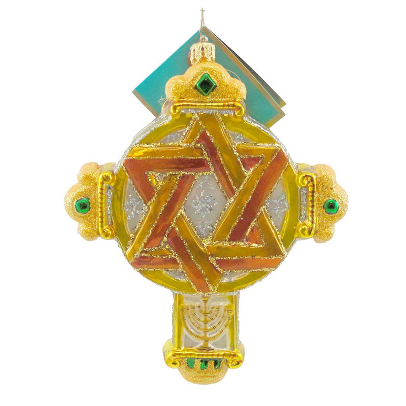 Christopher Radko Faithful Testament Blown Glass Ornament Jewish Ethnic Cross (1570)