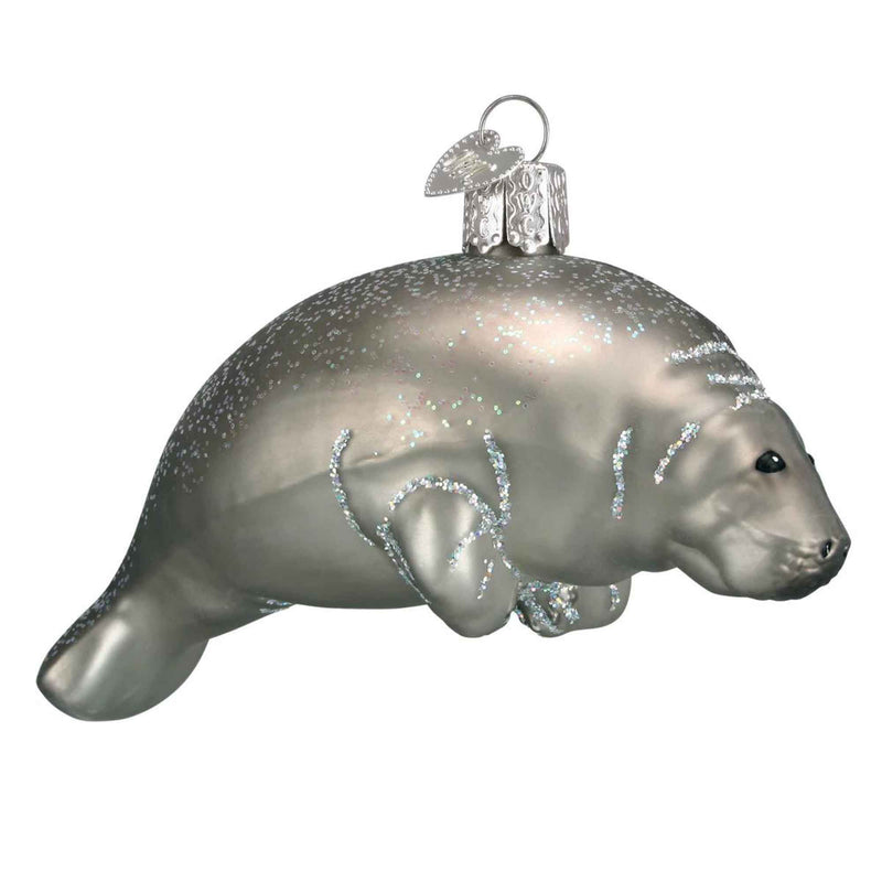 Old World Christmas 2.5 Inches Tall  Manatee Glass Ornament Sea Ocean Mammal Fish 12278 (15725)