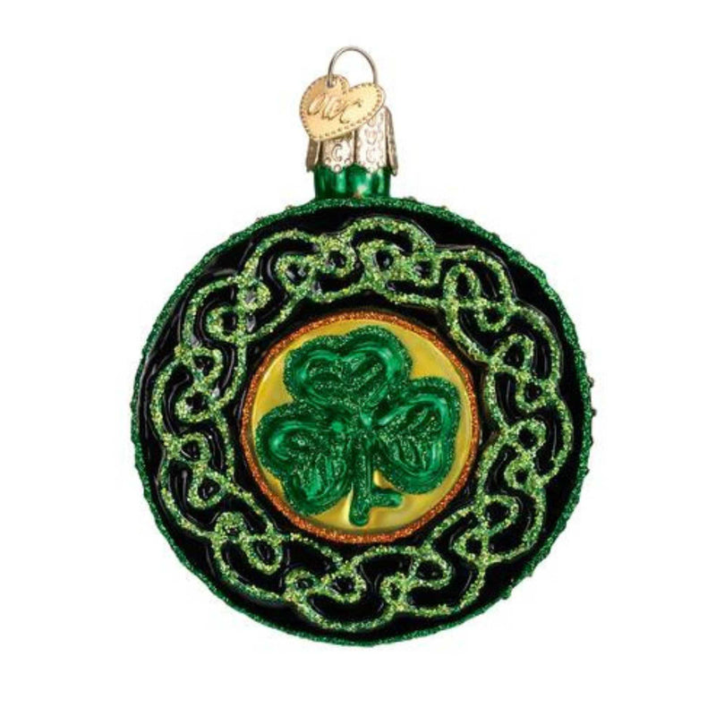 Old World Christmas Celtic Brooch - One Ornament 3 Inch, Glass - Ornament Irish Knots Shamrock 36116 (15758)