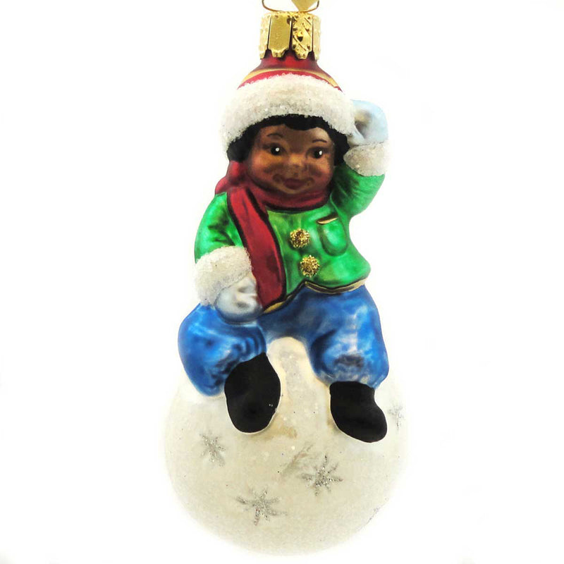 Holiday Ornament Boy On Snowball Glass Ethnic Christmas Male Wea65020 (16253)