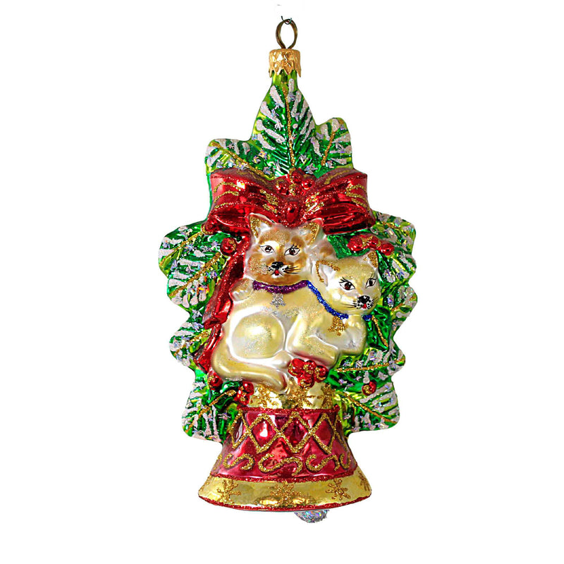 Larry Fraga Designs Kitty Christmas - 1 Ornament 6.75 Inch, Glass - Christmas Ornament Bell 4155 (16266)