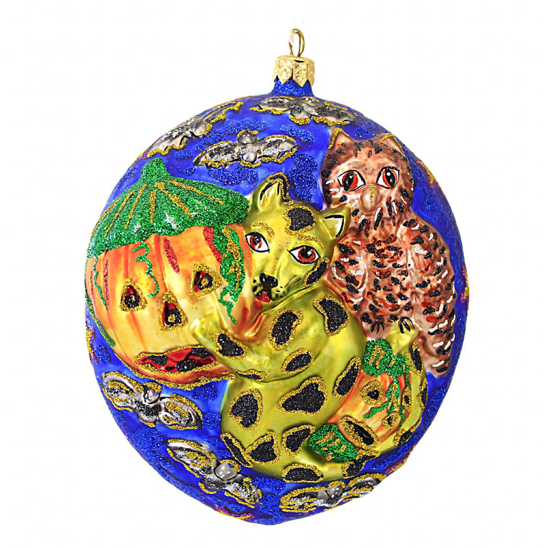 Larry Fraga Full Moon. Blown Glass Halloween Ornament Kitty Bat 5254 (16273)