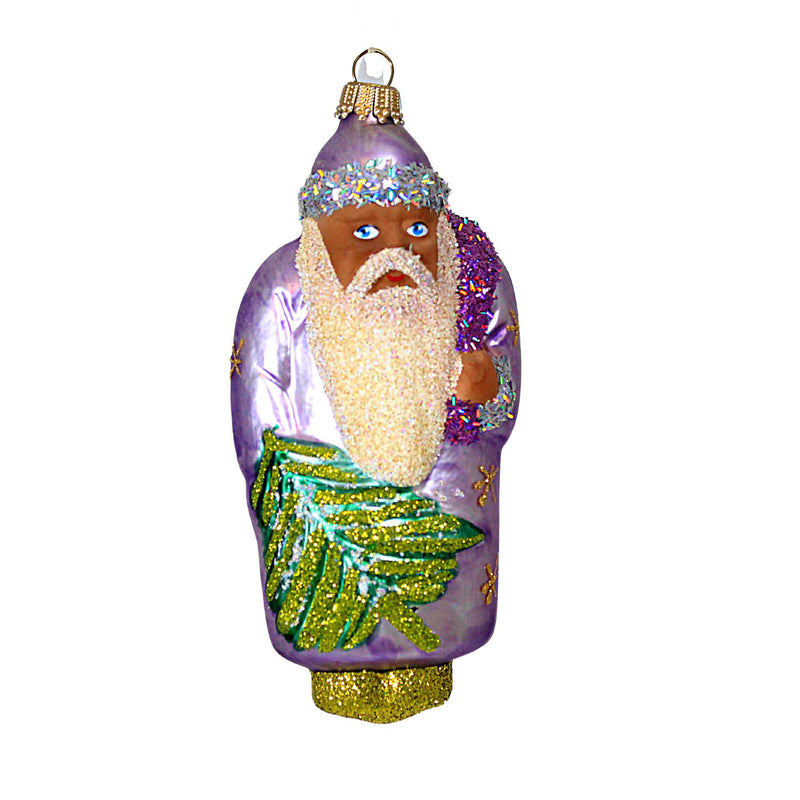 Larry Fraga Purple Santa Glittered Blown Glass Christmas Ornament 5005G (16282)
