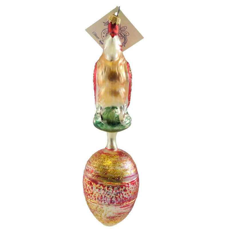 Larry Fraga Rooster On Egg Blown Glass Ornament Christmas Farm Animal 5040 (16529)