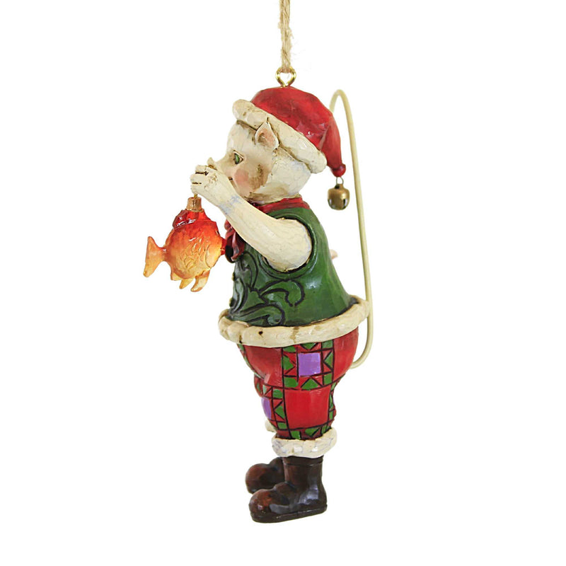 Jim Shore Christmas Cat Holding Fish - - SBKGifts.com