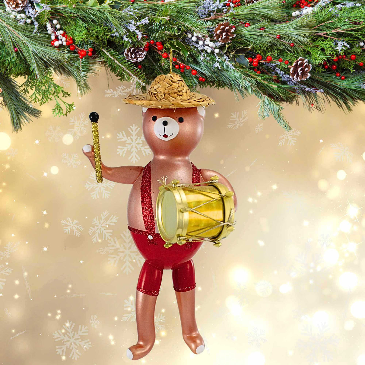 De Carlini Italian Ornaments Bear Band With Drum - - SBKGifts.com