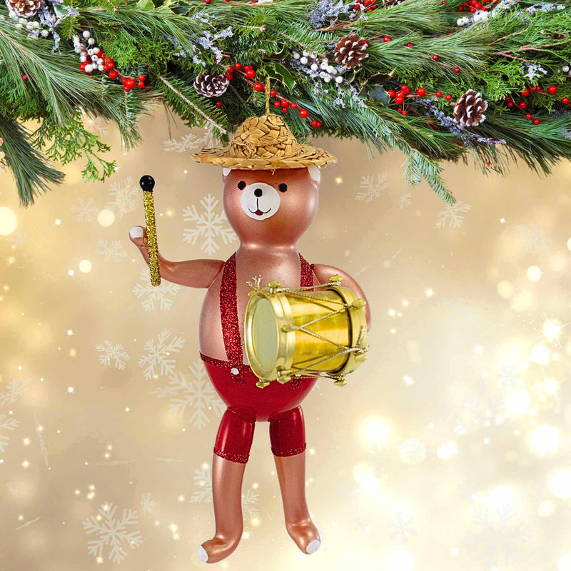 De Carlini Italian Ornaments Bear Band With Drum - - SBKGifts.com