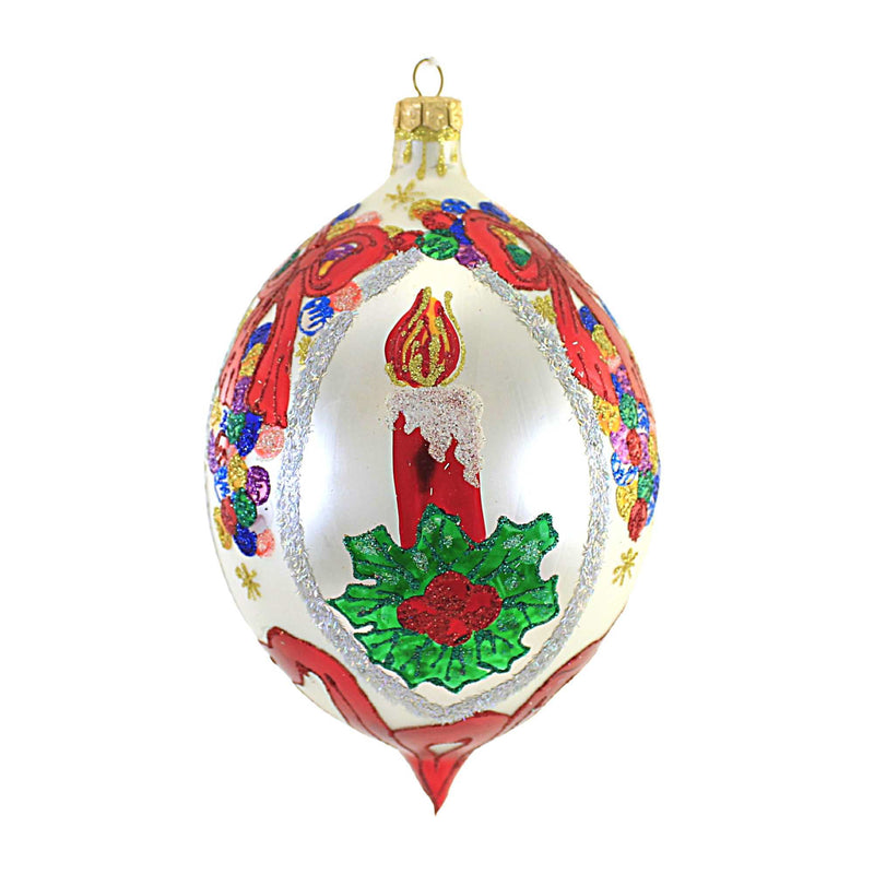 Larry Fraga Designs Christmas Mystery - 1 Ornament 9 Inch, Glass - Ornament Teardrop Candle Holly 369 (18609)