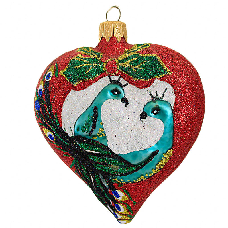 Larry Fraga Designs Passionate Heart - 1 Ornament 4 Inch, Glass - Ornament Love Peacock Glitter 5903 (18738)