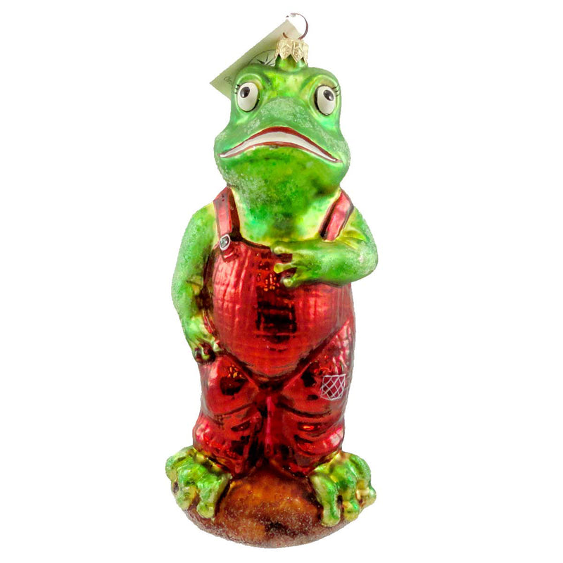 Christopher Radko Frog Daddy Blown Glass Ornament Overalls Green Toad (1873)