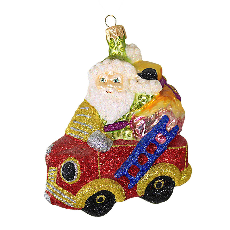 Larry Fraga Anthinys Fire Truck Blown Glass Ornament Christmas Fireman 5908 (18740)