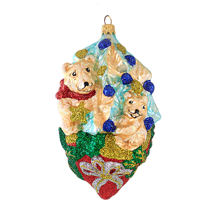 Larry Fraga Toddlers Christmas Blown Glass Ornament Bear Holly Ivy 5907B (18741)