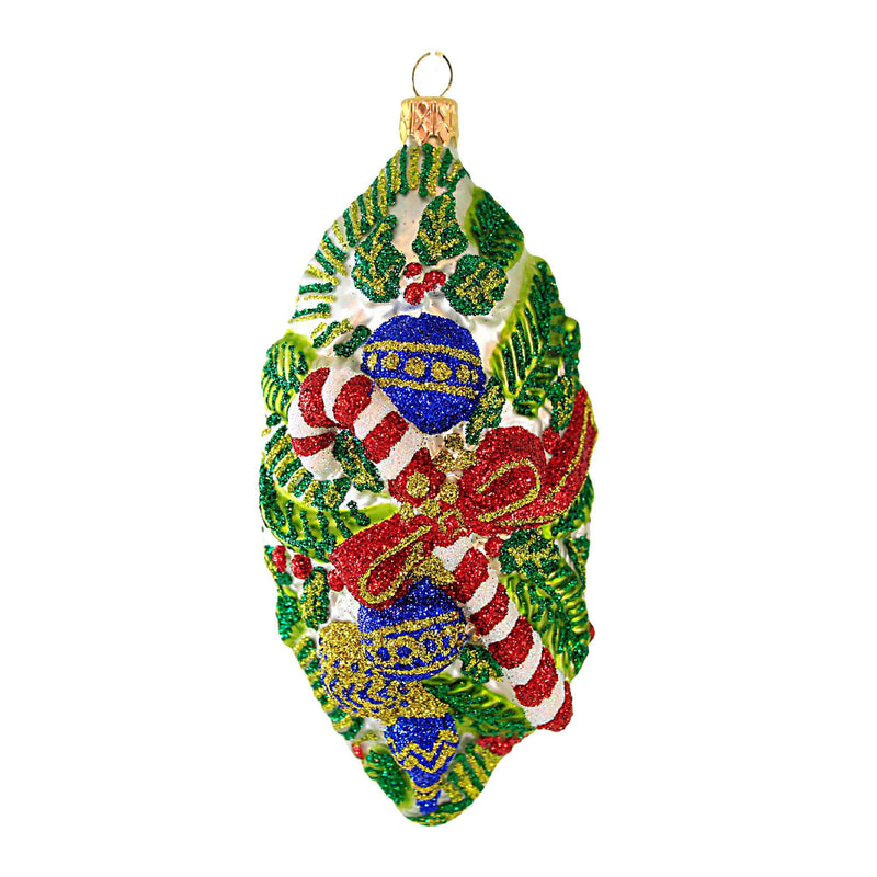 Larry Fraga Boughs Of Holly Blown Glass Ornament Christmas Candy Cane 5913 (18743)