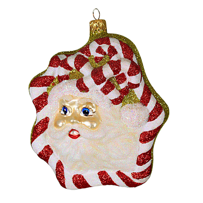 Larry Fraga Designs Candy Cane Santa - 1 Ornament 5 Inch, Glass - Ornament Christmas Glittered 6014 (18780)