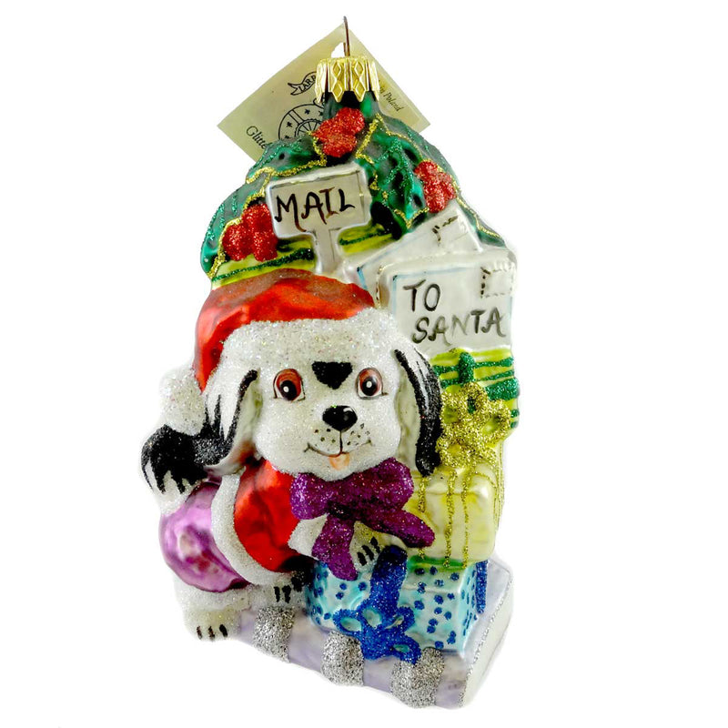 Larry Fraga Letter To Santa Blown Glass Christmas Ornament Dog Puppy 6085 (18843)