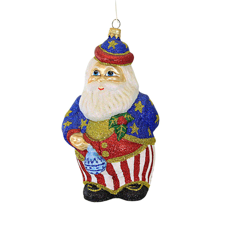 Larry Fraga Salute To America Blown Glass Ornament Santa Patriotic 256 (18919)