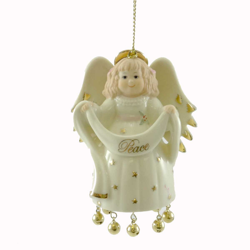 Holiday Ornament Ringing In Peace Blown Glass Lenox Christmas Angel 760498 (19664)