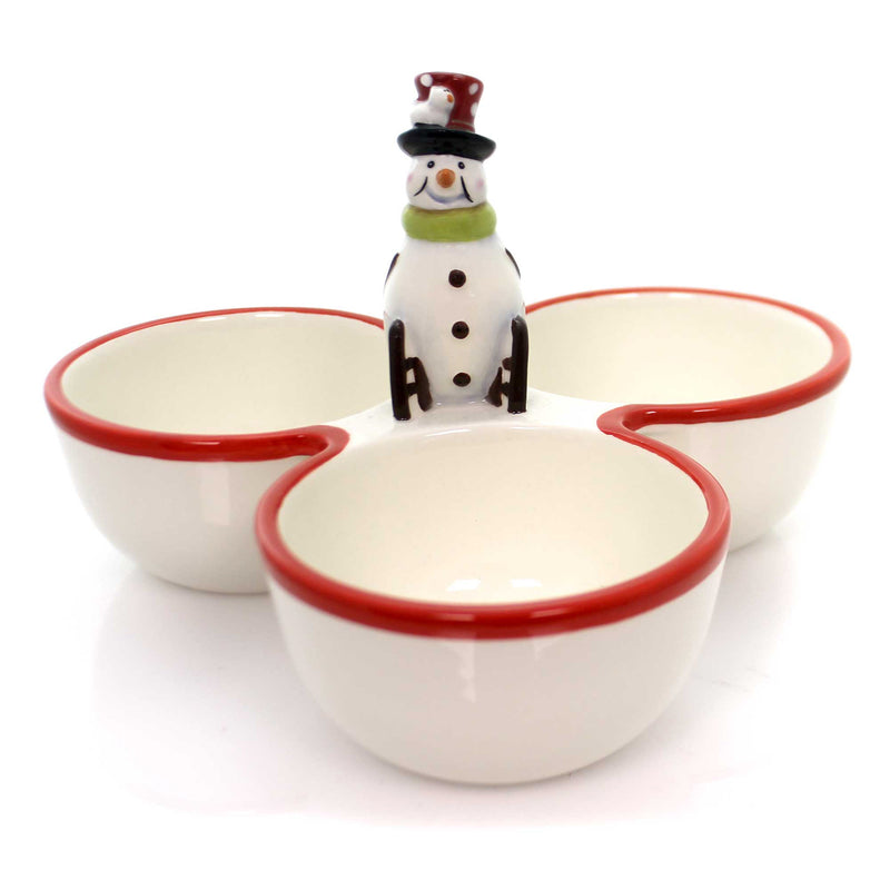 Tabletop Festive Snowman Condiment Earthenware Christmas 3 Sections 64636 (20199)