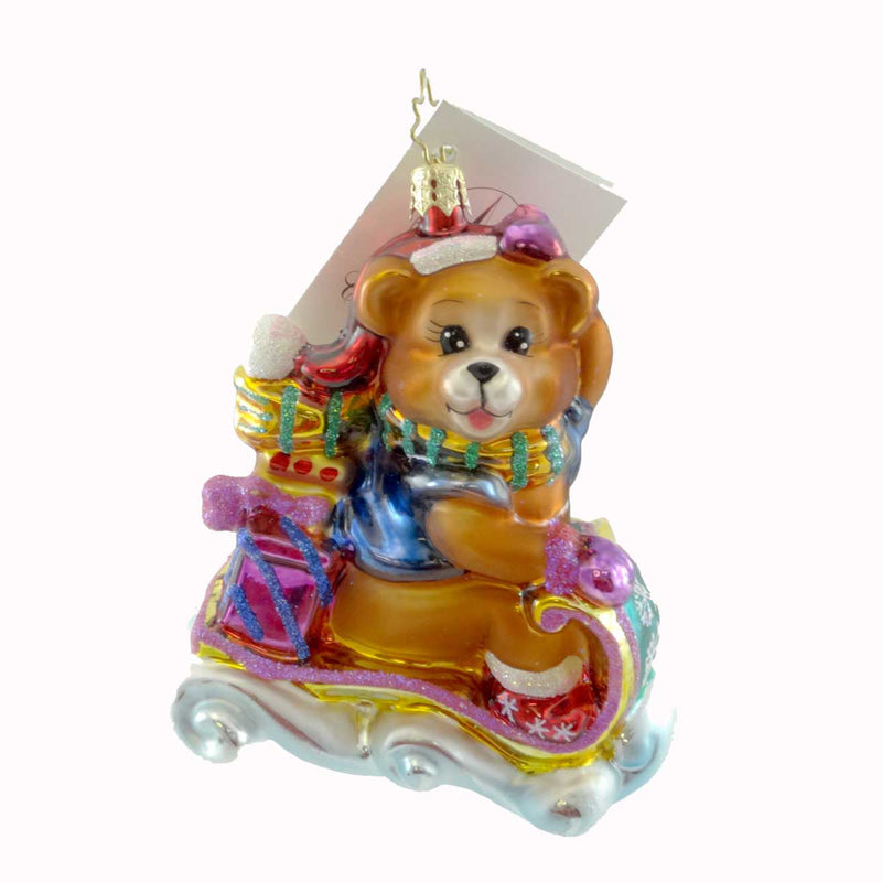 Christopher Radko Sleddin' Ted Blown Glass Ornament Teddy Bear Snow (21230)