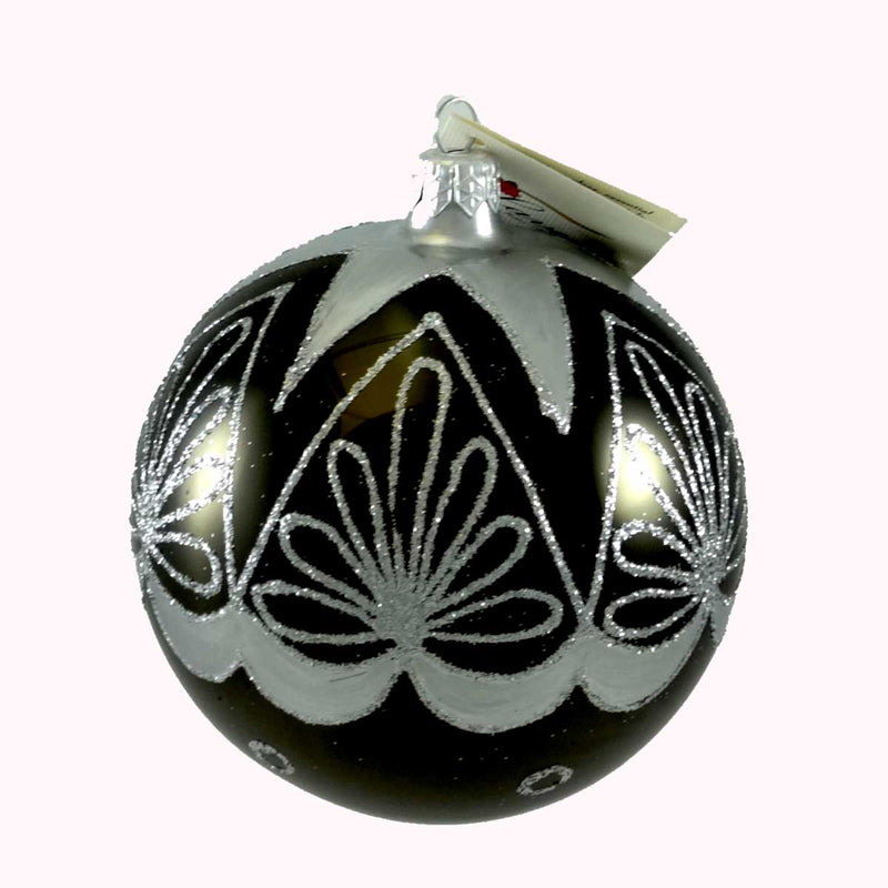 Laved Italian Ornaments Black Ball Silver Top Star Glass Christmas 022796C (21621)