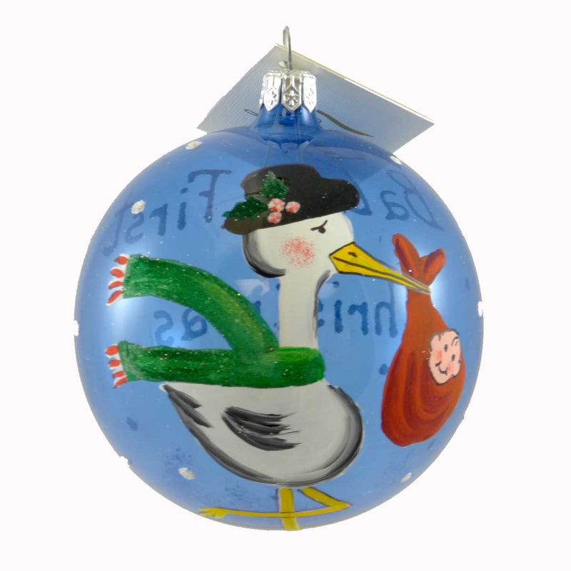 Laved Italian Ornaments Stork Delivering Baby Blue Ball Christmas 936362 (21639)
