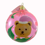 Santa Teddy Bear Pink Ball - 3.5 Inch, Glass - Transparent Christmas Holly 936352 (21640)