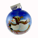Snowman On Sled Ball - 4 Inch, Glass - Christmas Winter Snow 3547 (21641)