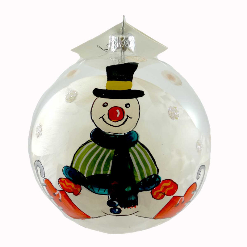 Skating Snowman Ball - 4 Inch, Glass - Transparent Christmas 42736 (21643)
