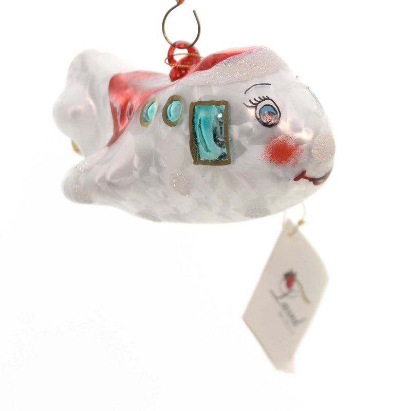 Laved Italian Ornaments White/Red Plane With Face Glass Glitter Pearlized St8451 (21644)