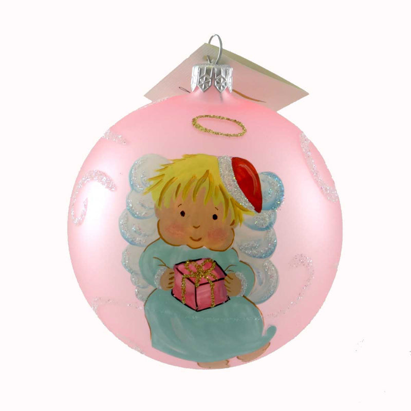 Baby Girl Angel Pink Ball - 3.5 Inch, Glass - Christmas Santa Present 936351 (21654)