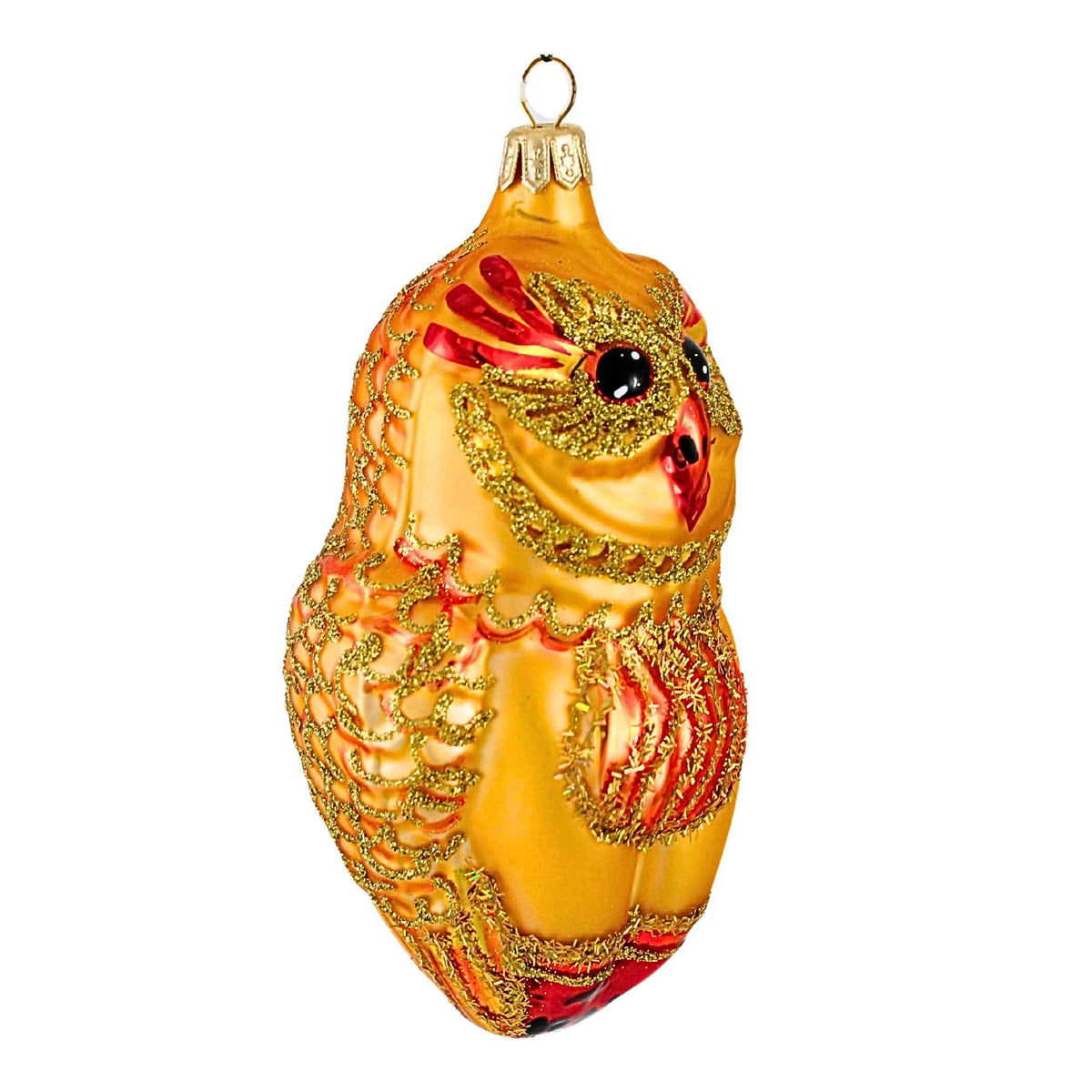Laved Italian Ornaments Gold Owl W/ Red Accents - - SBKGifts.com