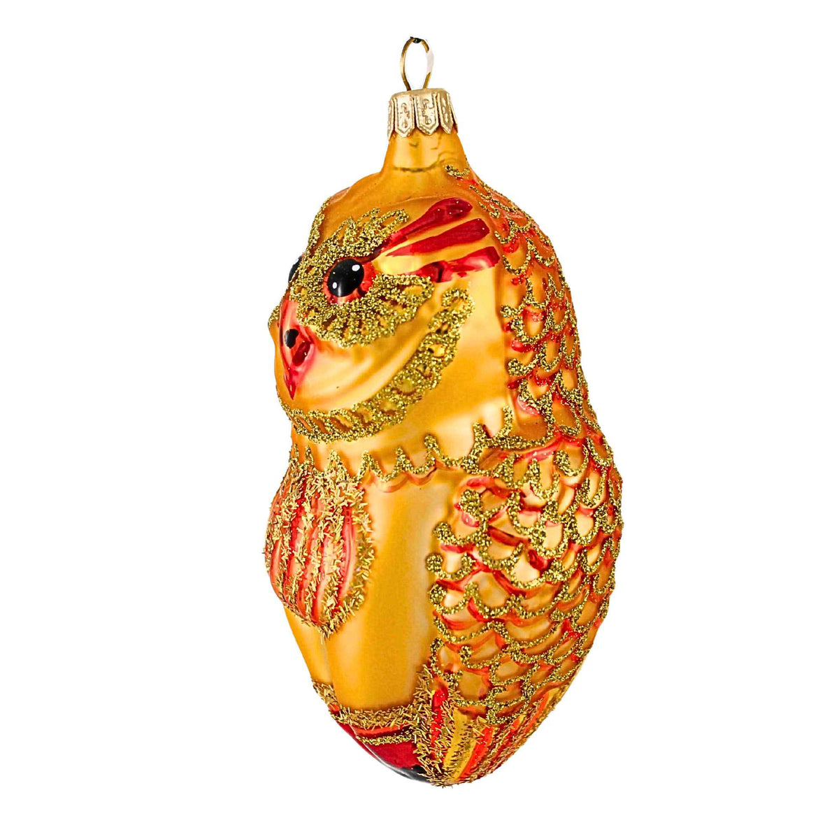 Laved Italian Ornaments Gold Owl W/ Red Accents - - SBKGifts.com