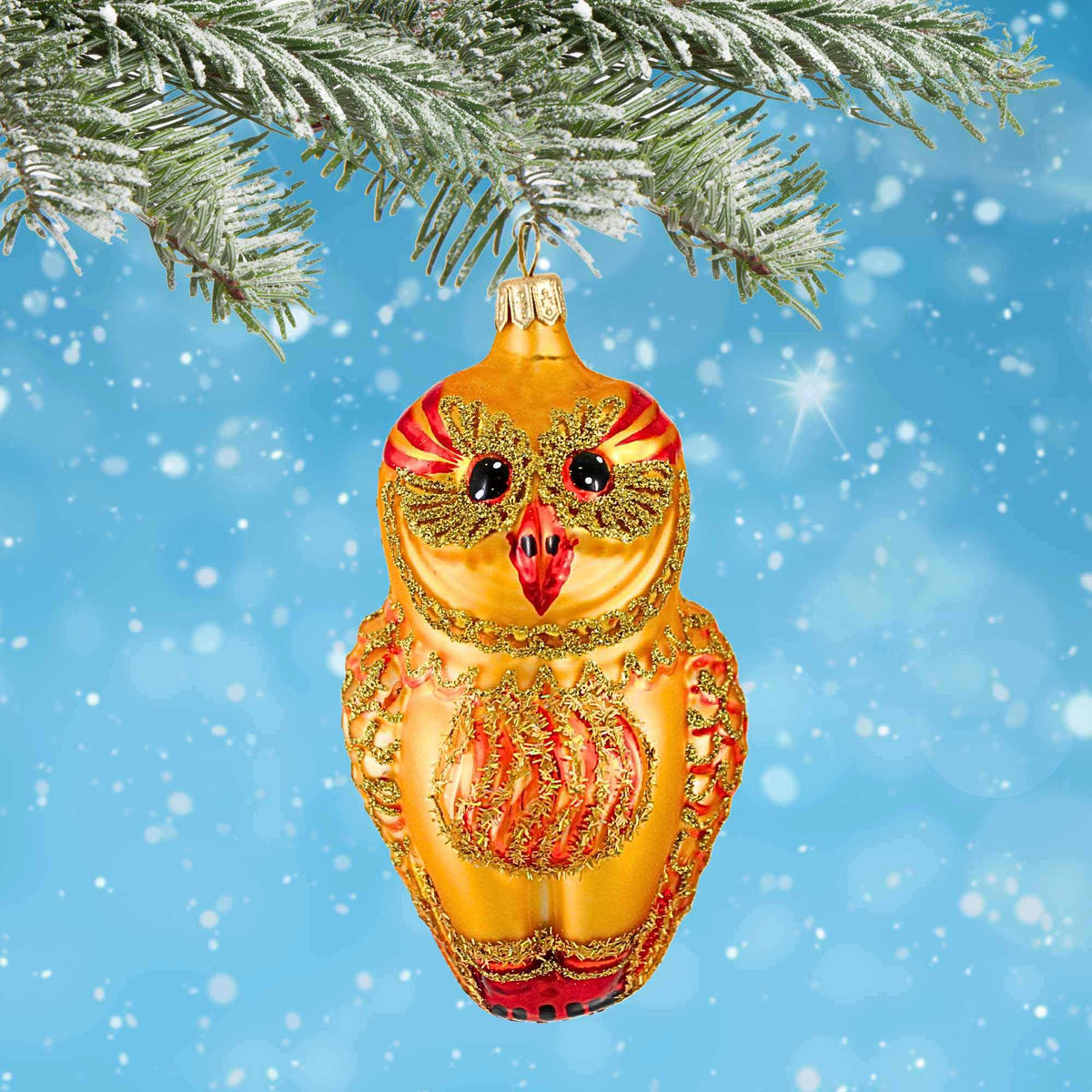 Laved Italian Ornaments Gold Owl W/ Red Accents - - SBKGifts.com