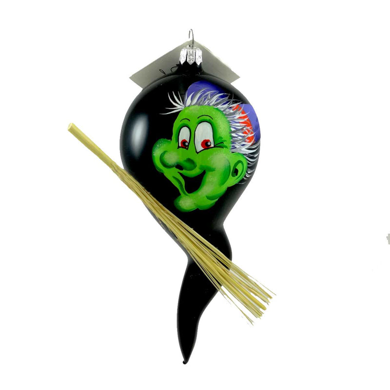 Laved Italian Ornaments GREEN FACED WITCH GHOST Glass Halloween Broom F31572