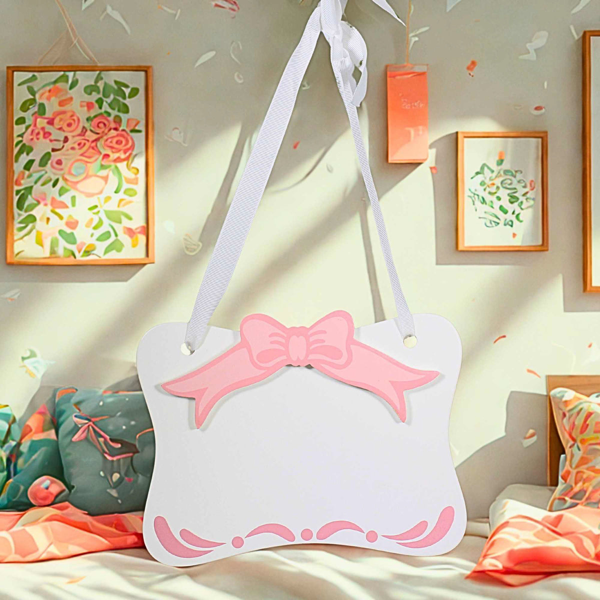 Child Related Pink Bow Room Plaque - - SBKGifts.com
