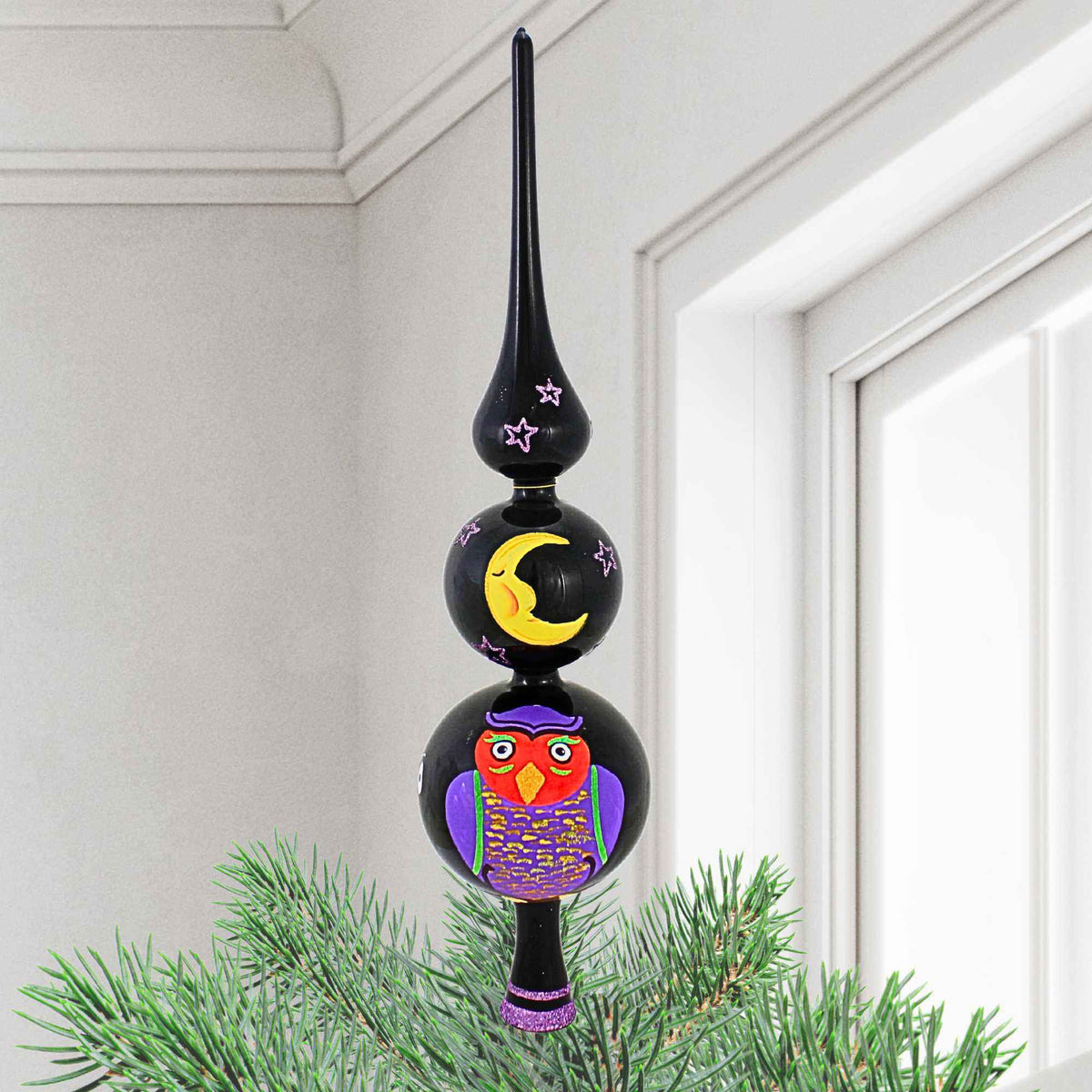 Laved Italian Ornaments Halloween Owl Moon Finial - - SBKGifts.com