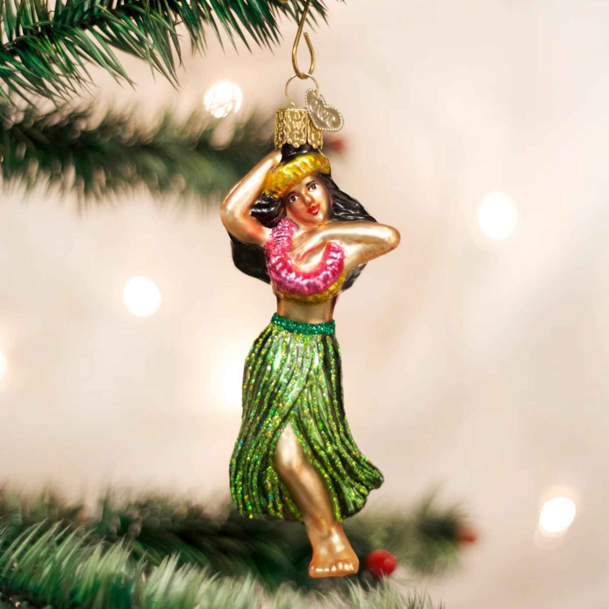Old World Christmas 5.5 Inch Hula Dancer Glass Hawaii Folk Dance