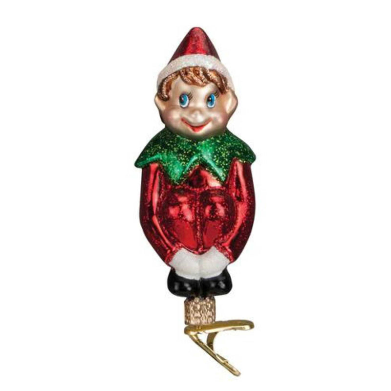 Old World Christmas Christmas Pixie With Clip - One Glass Ornament 2.5 Inch, Glass - Ornament Elf Shelf Clip On 24154 # (23413)