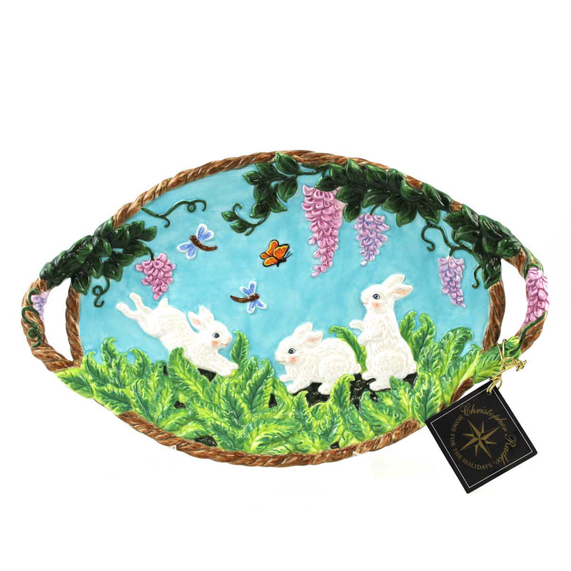 Christopher Radko Fern Meadow Platter Ceramic Spring Bunnies (23702)