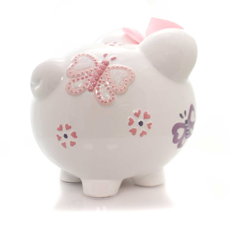 Child To Cherish Butterfly Piggy Bank - 1 Bank 7.75 Inch, Ceramic - Heart Flower 36819 (23966)