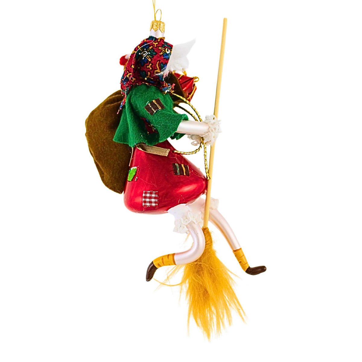 De Carlini Italian Ornaments Befana W/ Broom - - SBKGifts.com