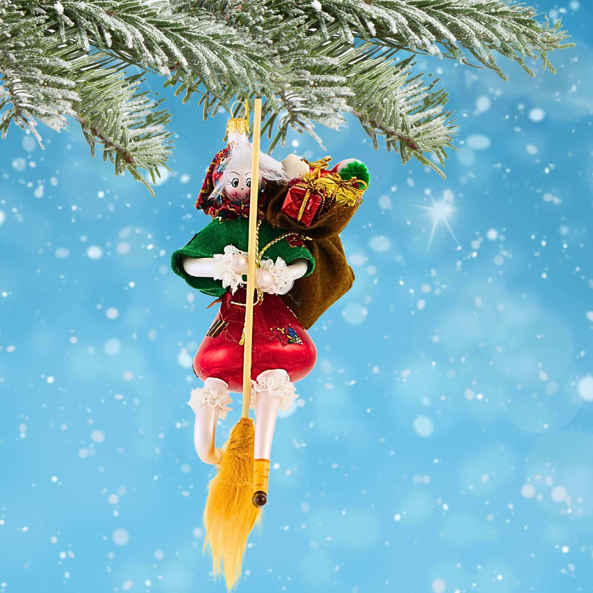 De Carlini Italian Ornaments Befana W/ Broom - - SBKGifts.com