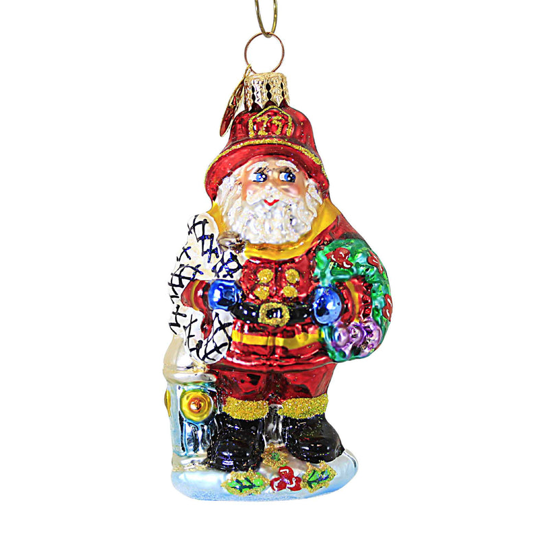 Christopher Radko Company Red Hot Santa Gem - One Ornament 4 Inch, Glass - Firefighter Hose Christmas 0107680 # (25521)
