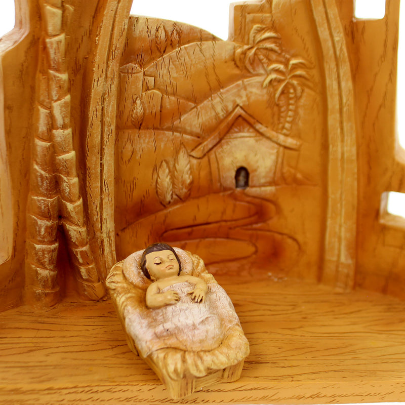 Religious Carved Nativity St/10 Polyresin Wood Grain Look Jesus 31378