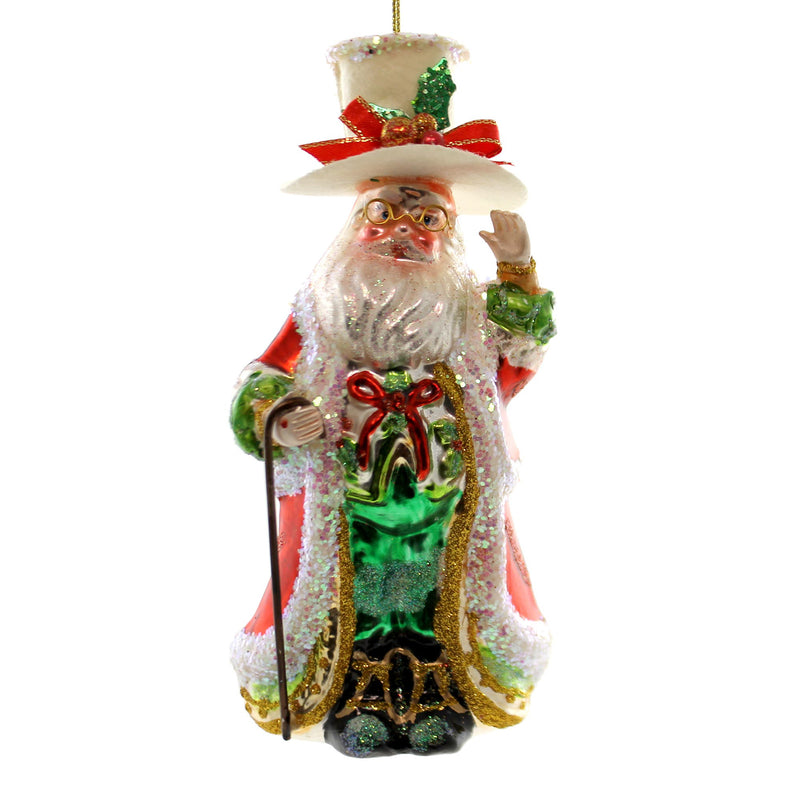 Dinner Santa Ornament - 6.75 Inch, Glas - Christmas Top Hat Cane 3644036 (25996)