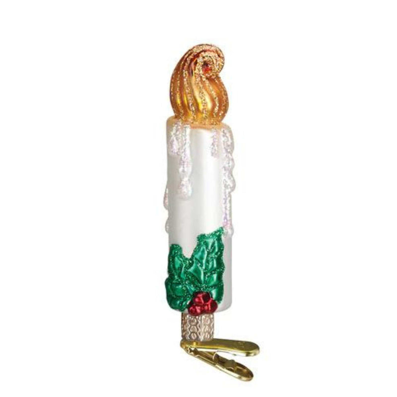 Old World Christmas Clip-On Candle - One Ornament 4 Inch, Glass - Ornament Holly Flame 32191 (26443)