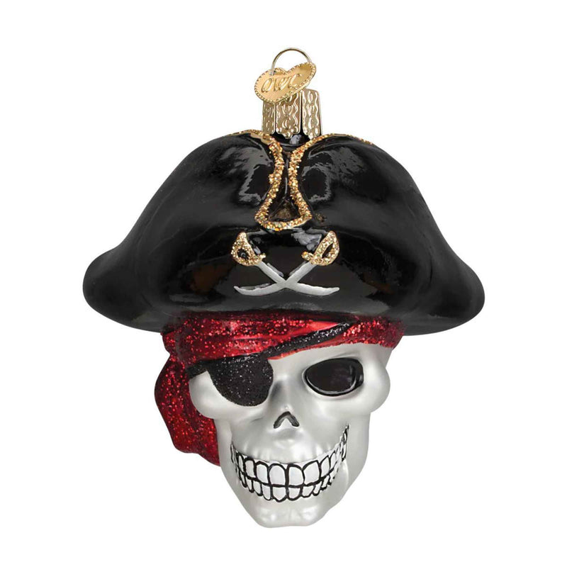 Old World Christmas Jolly Roger - One Glass Ornament 3.5 Inch, Glass - Skull Pirate Halloween Ornament 24160 (26451)
