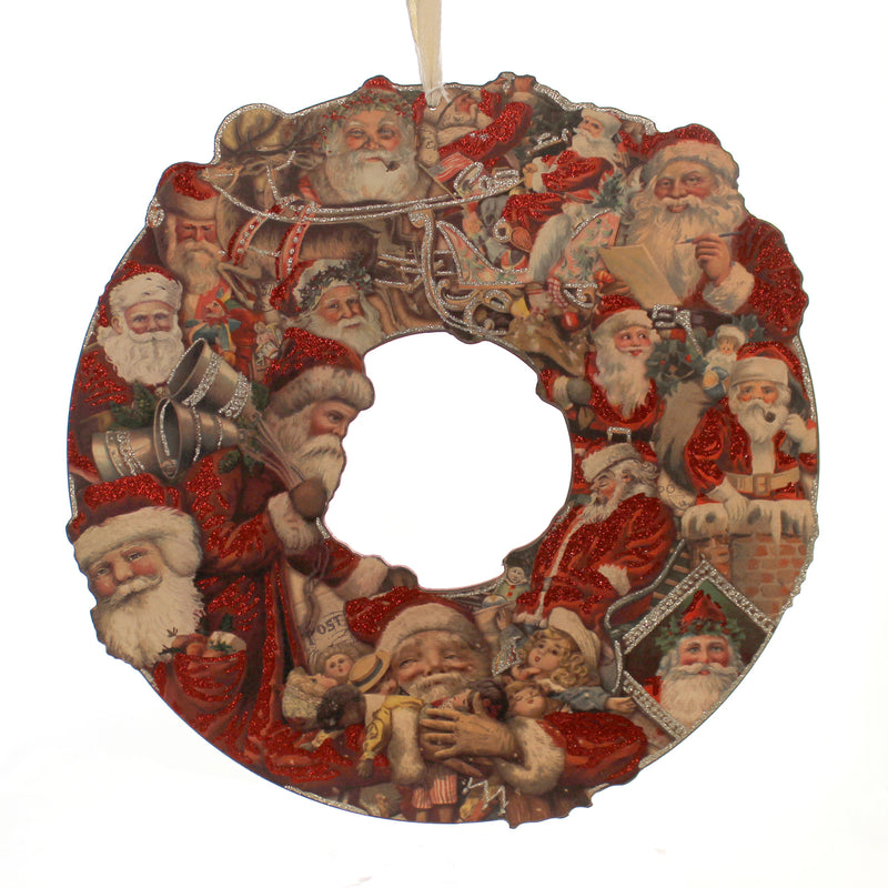 Christmas Santa Postcard Wreath Wood Doll Bells Vintage Look 26447 (26595)