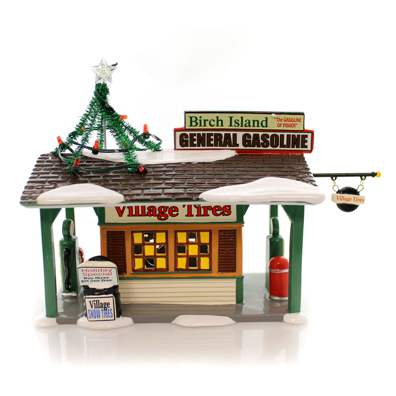 Department 56 House Birch Island Gas Station Ceramic Snow Village 4049210 (26735)